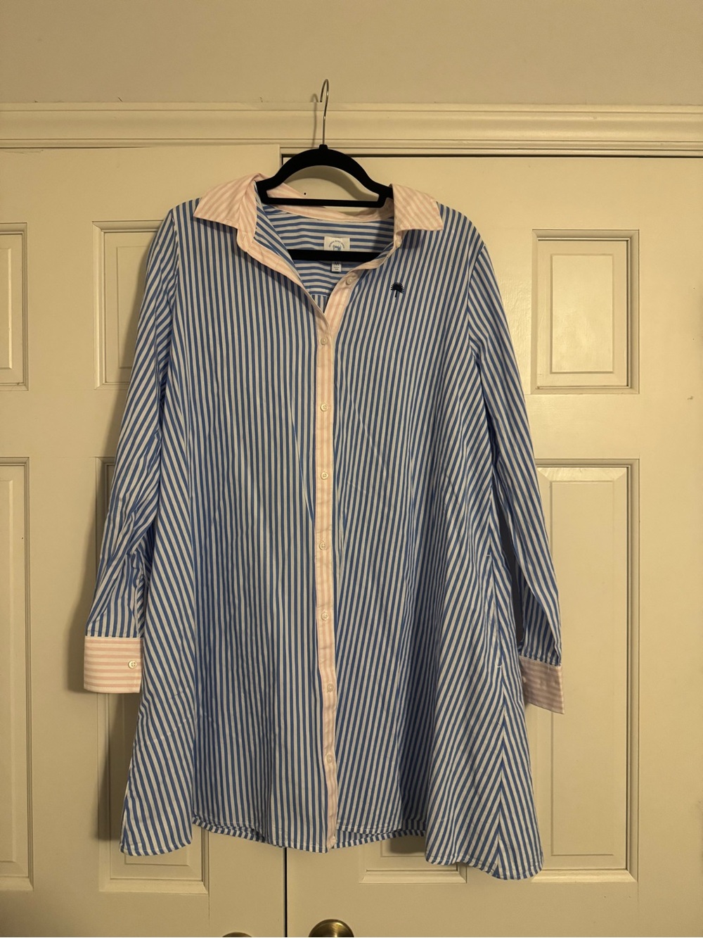 crown & ivy Blue and Pink Striped Long Sleeve Shirt Dress